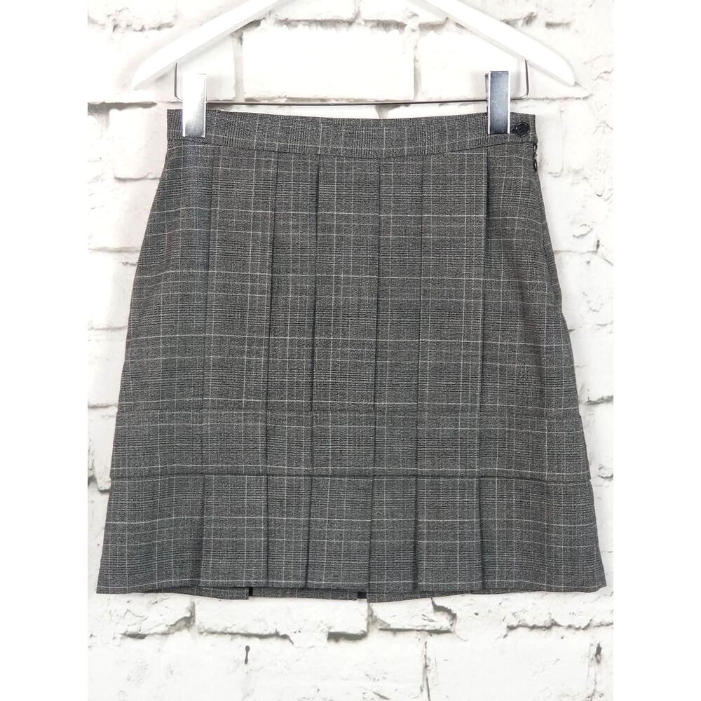 M.S.S.P. Gray Plaid Academia Y2K Nerd School Girl Kick-Pleat Skirt Size 2